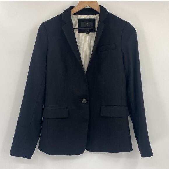 J Crew Regent Blazer Jacket Wool Blend Pop Collar Single Button Black Womens 2 - Picture 6 of 11